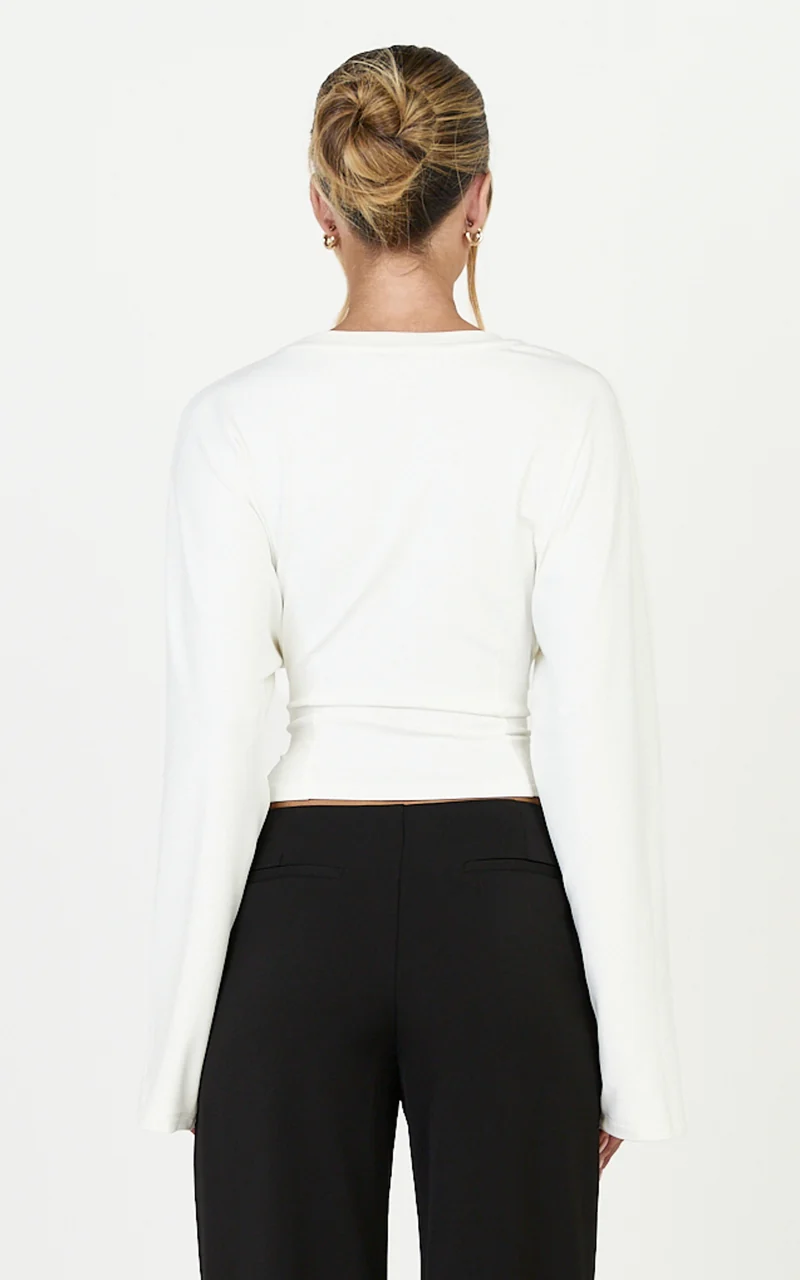 Aurelia Top - Cinched Waist Long Sleeve T Shirt in Off White