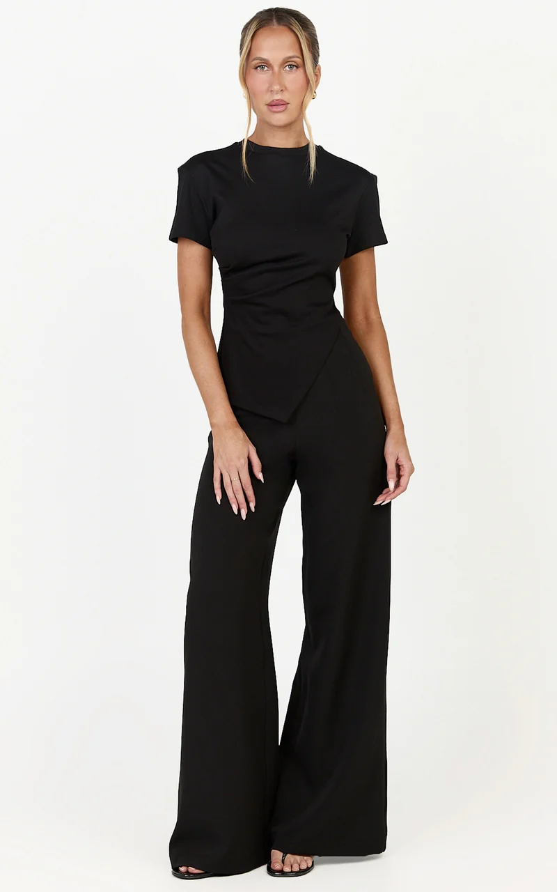 Rosalie Top - Asym Ruched Tshirt in Black