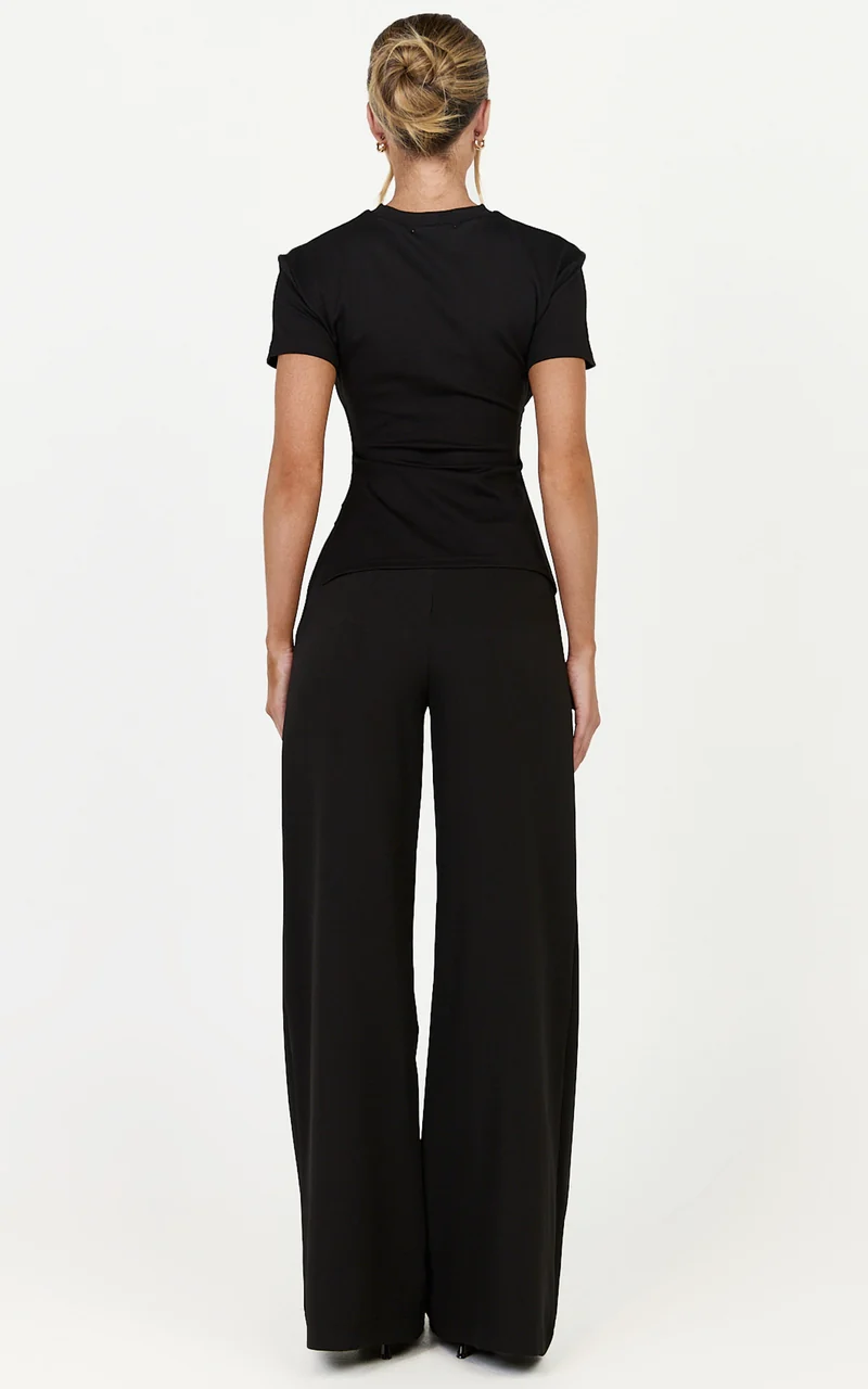 Rosalie Top - Asym Ruched Tshirt in Black