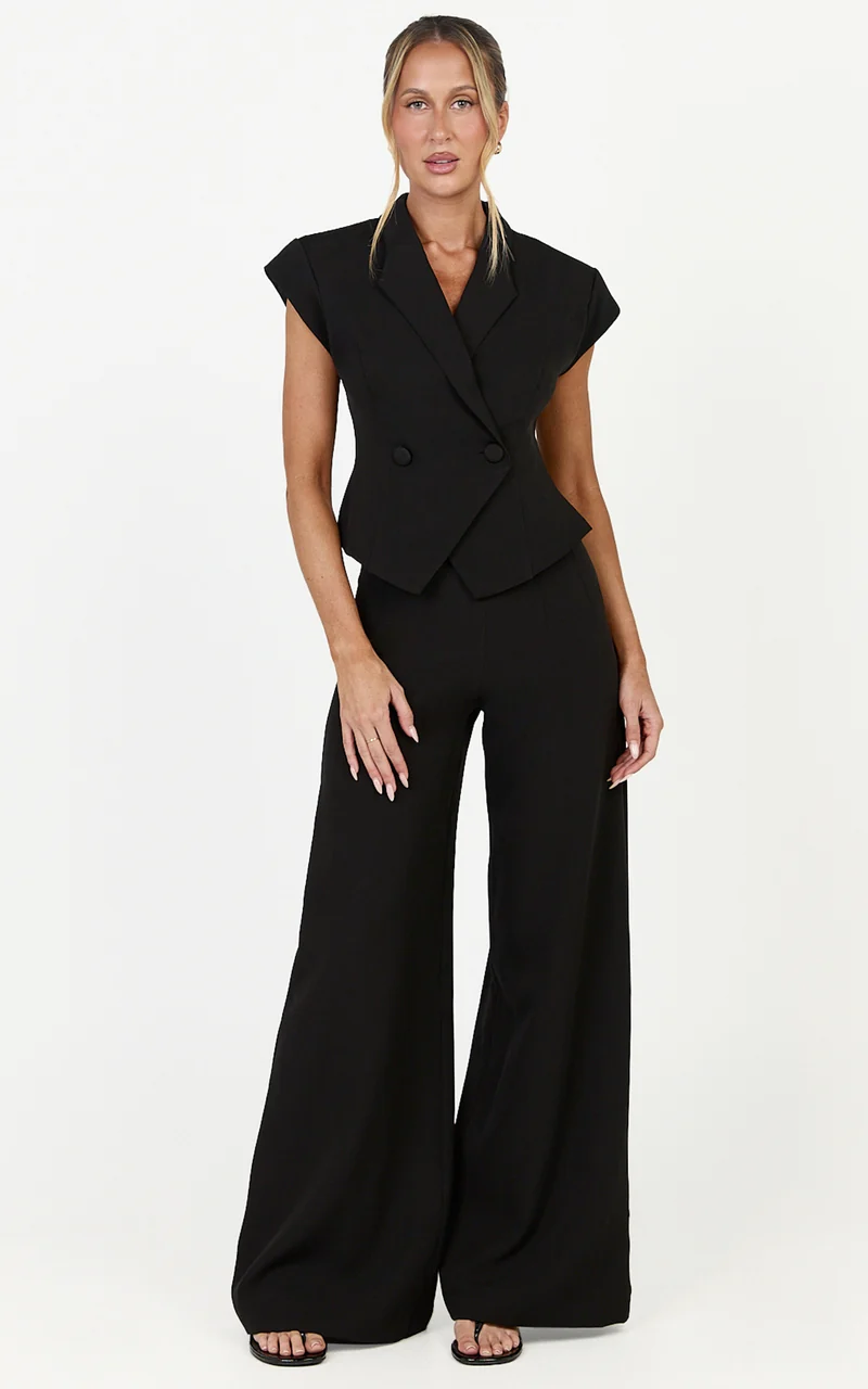 Poppy Pants - High Waist Darted Wide Leg Pants in Black