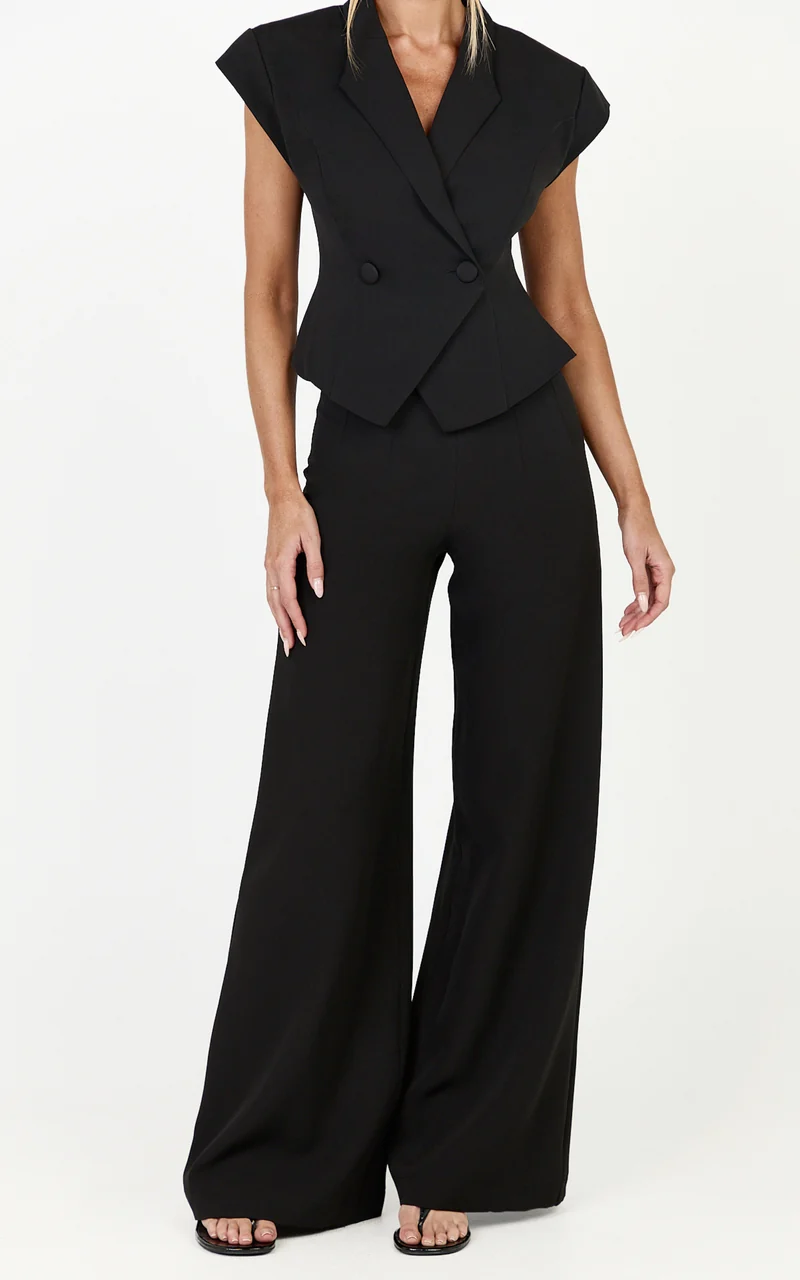 Poppy Pants - High Waist Darted Wide Leg Pants in Black