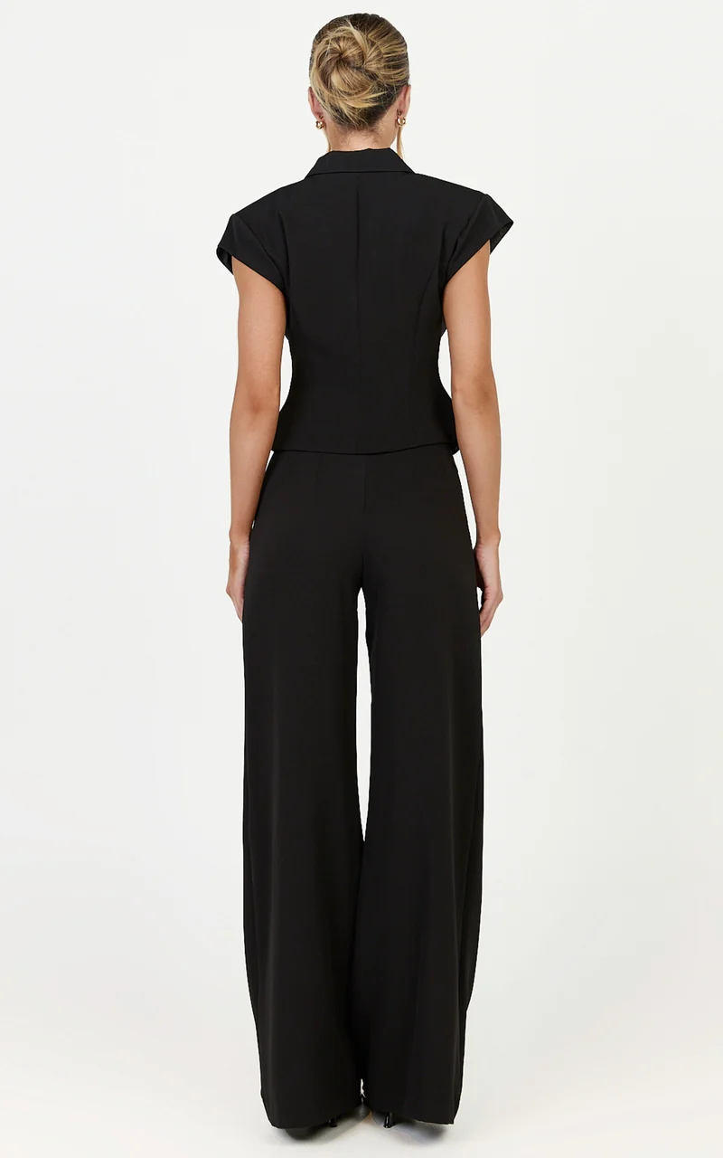 Poppy Top - Cap Sleeve Double Breasted Vest Top in Black