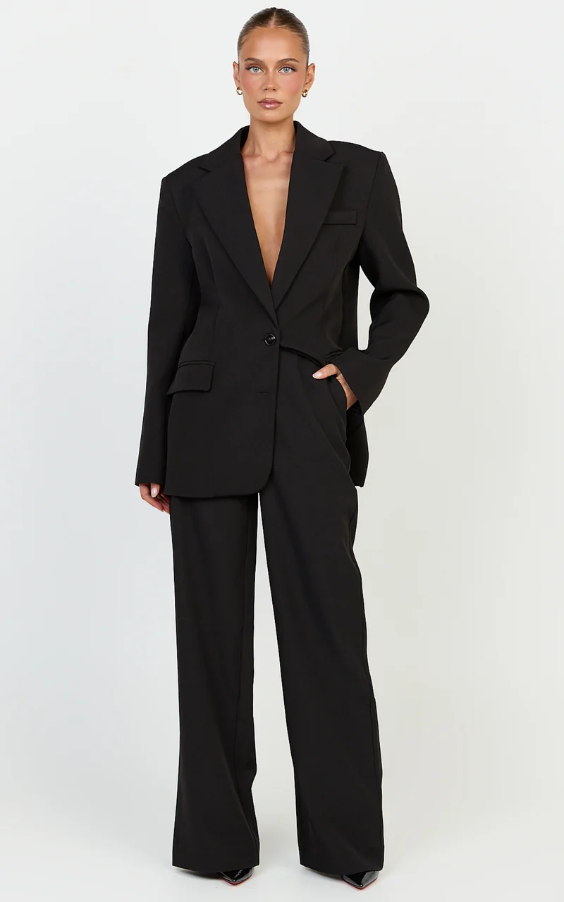 Rosalie Pants - High Waist Tailored Straight Leg Pants in Black