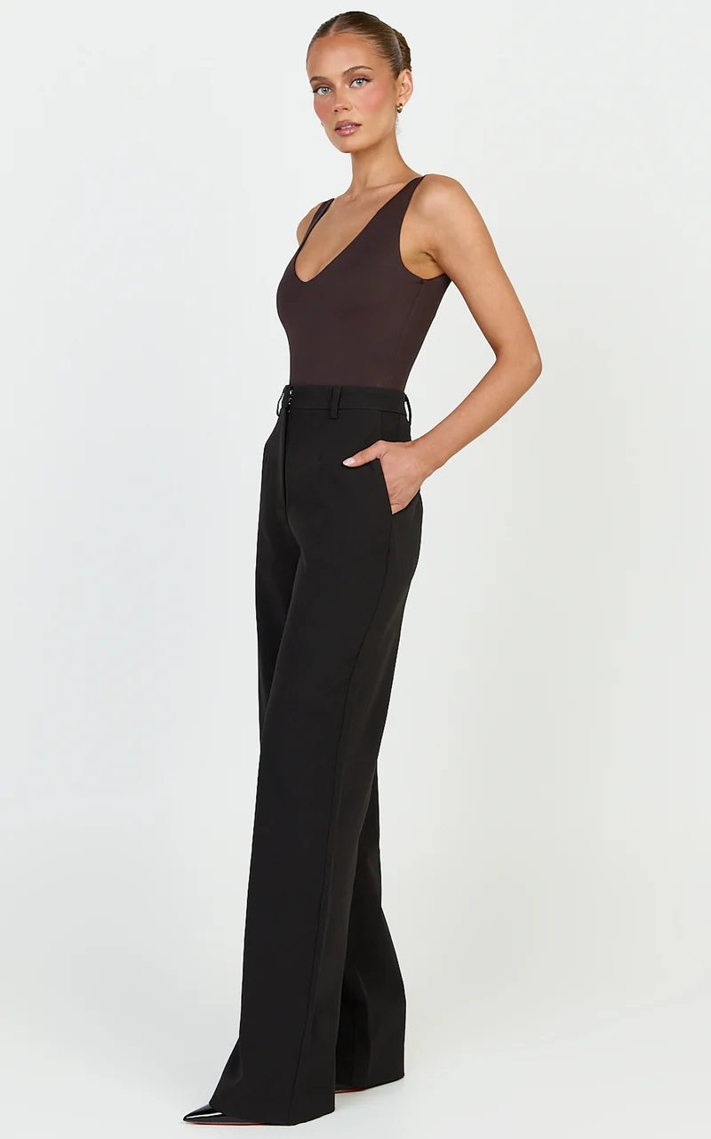 Rosalie Pants - High Waist Tailored Straight Leg Pants in Black