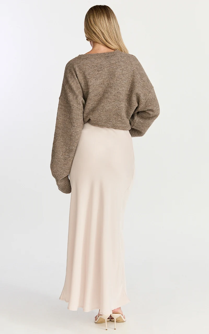 Amari Maxi Skirt - High Waisted Bias Cut Skirt in Champagne