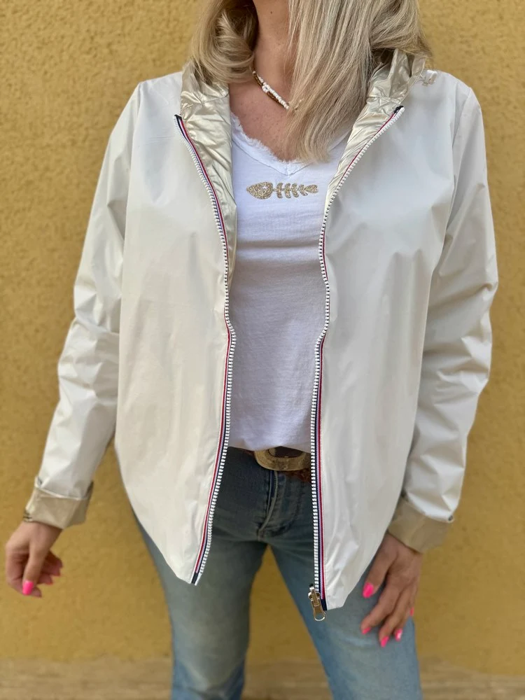 Veste imperméable Laura réversible courte blanc et doré