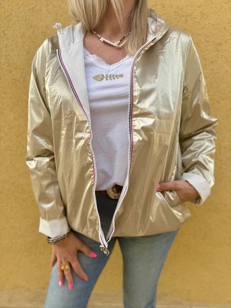 Veste imperméable Laura réversible courte blanc et doré