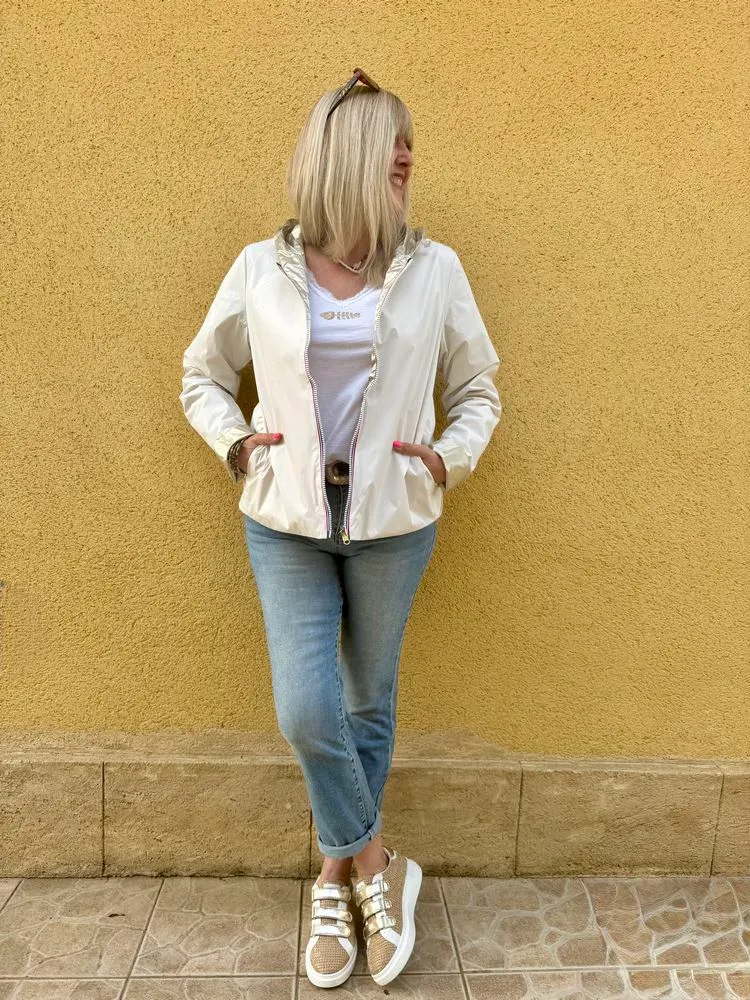 Veste imperméable Laura réversible courte blanc et doré