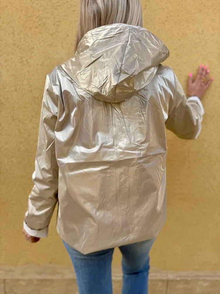 Veste imperméable Laura réversible courte blanc et doré