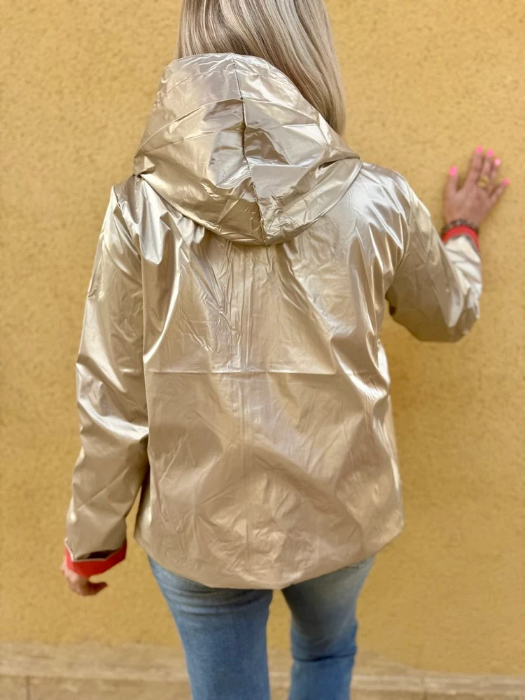 Veste imperméable Laura réversible courte corail et doré