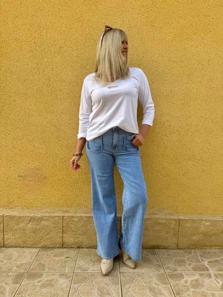 Jean wide leg London délavé