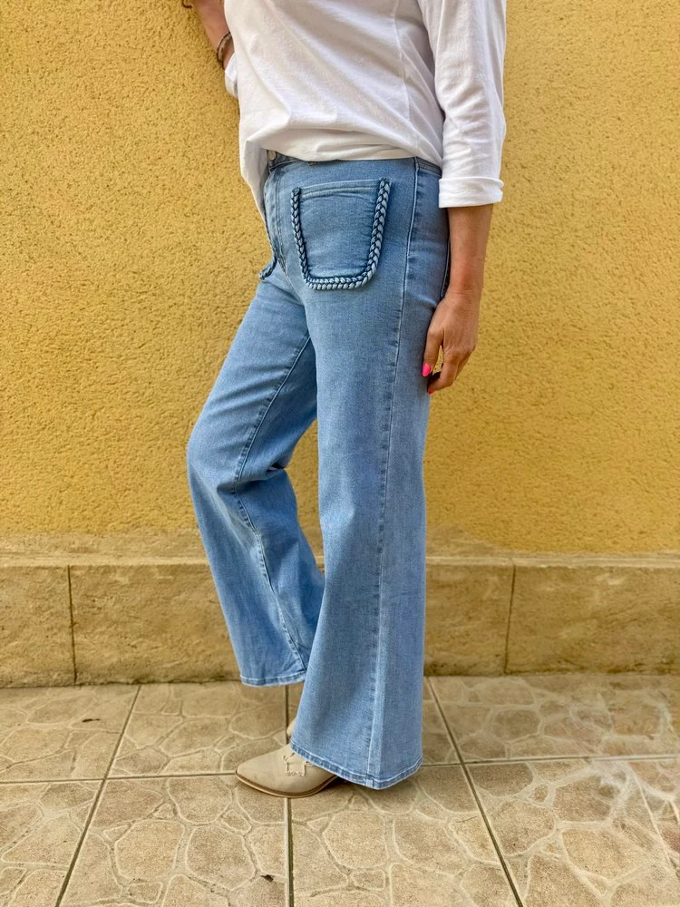 Jean wide leg London délavé