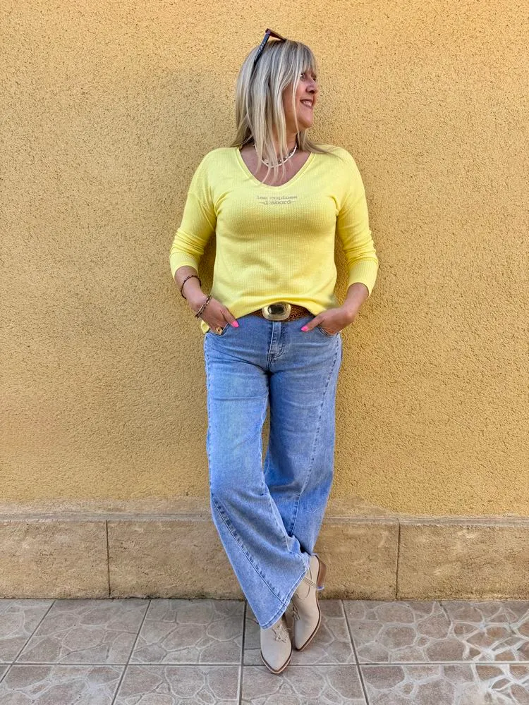 Pull fin Les copines d'abord jaune
