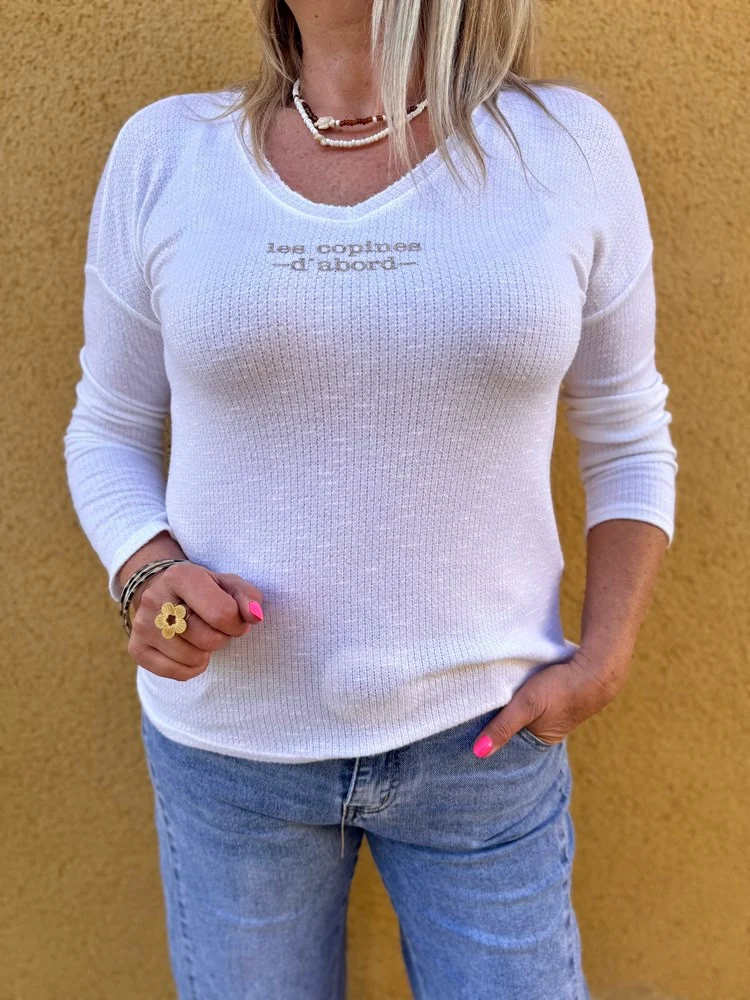 Pull fin Les copines d'abord blanc
