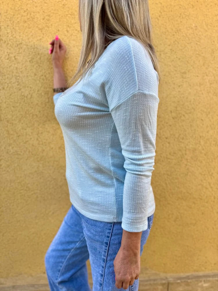 Pull fin Les copines d'abord bleu ciel