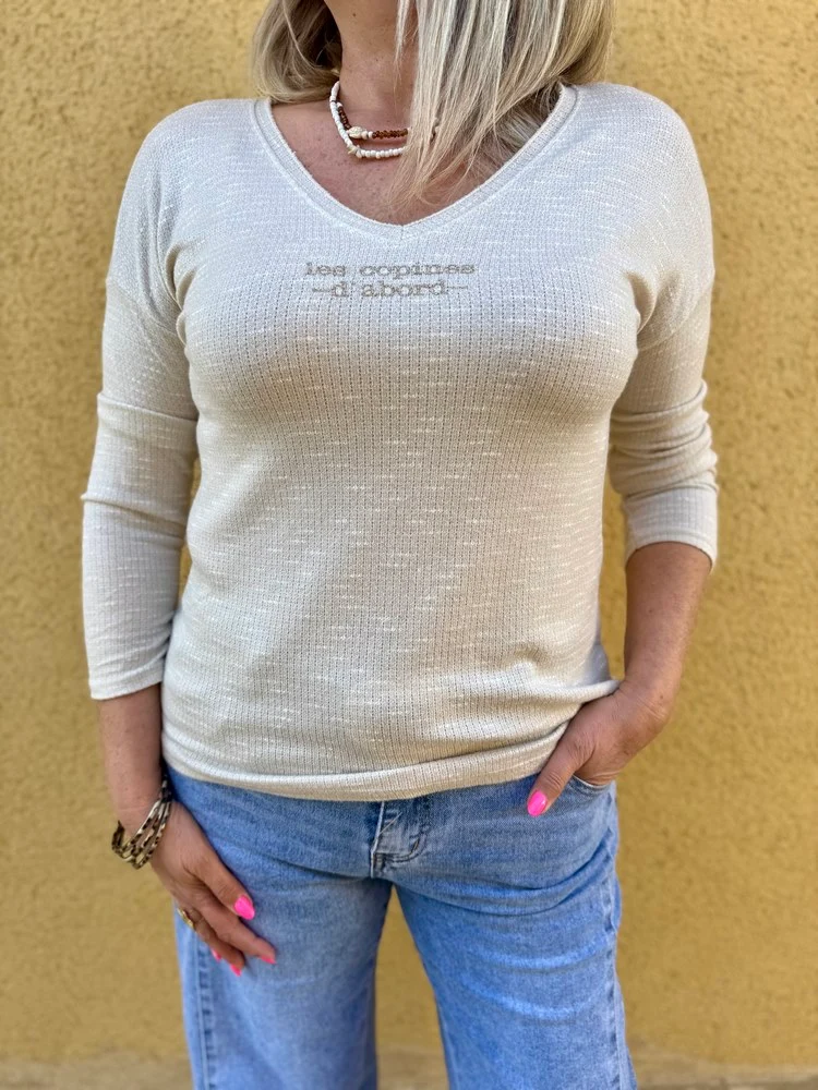 Pull fin Les copines d'abord beige