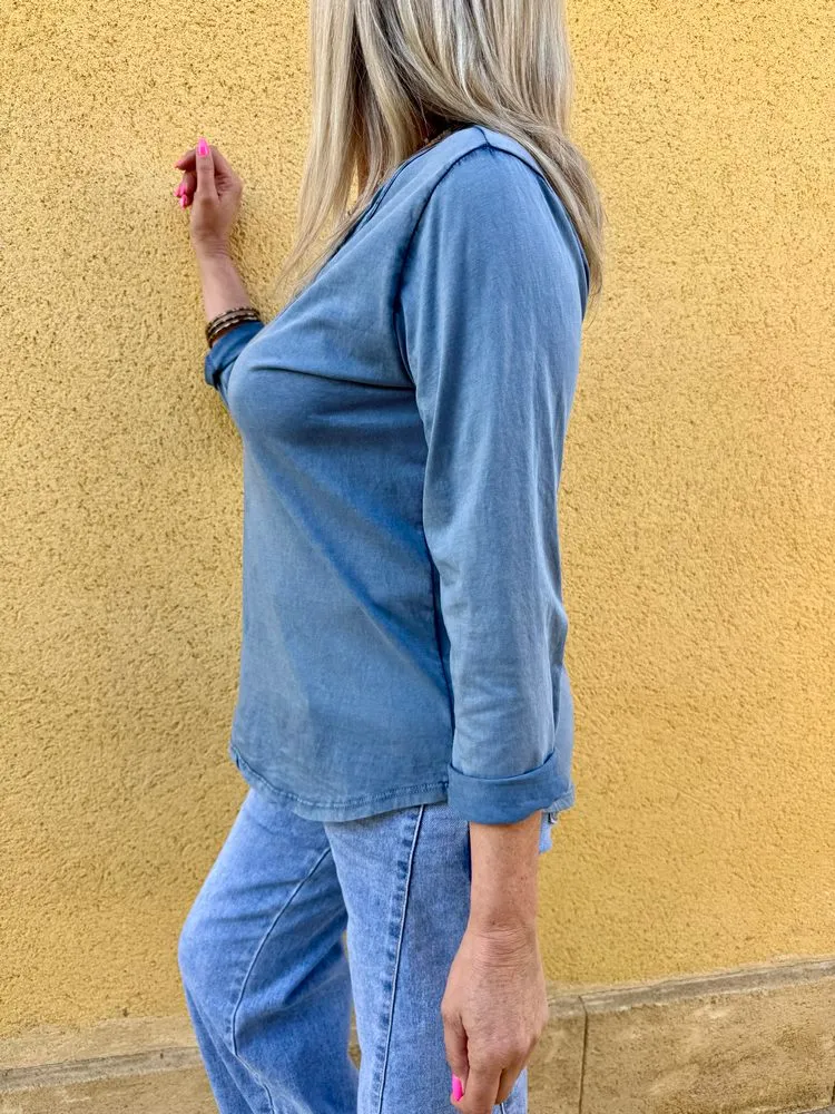 Teeshirt manches longues Poisson bleu jean