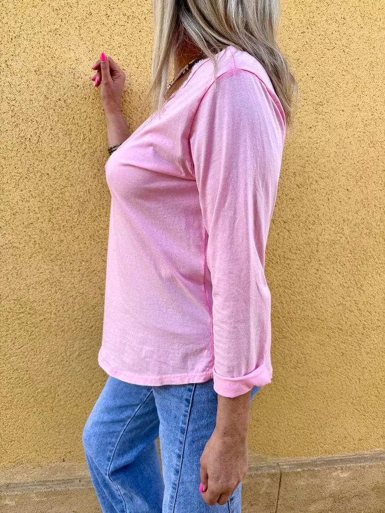 Teeshirt manches longues Poisson rose acidulé