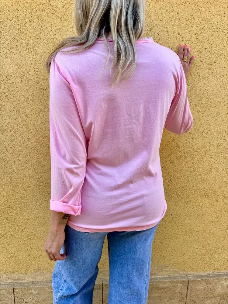 Teeshirt manches longues Poisson rose acidulé