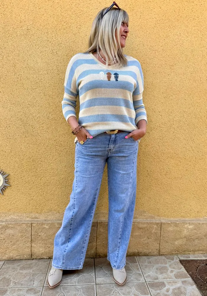 Pull fin Poisson bleu ciel