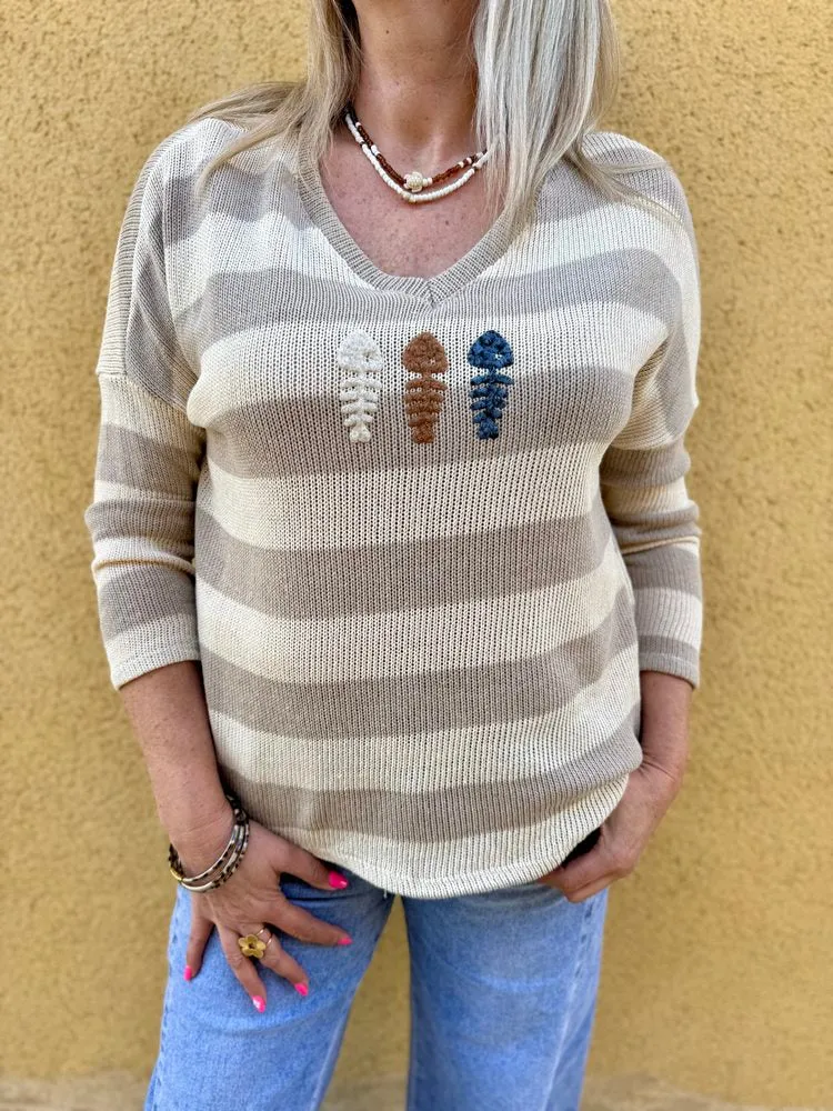 Pull fin Poisson beige