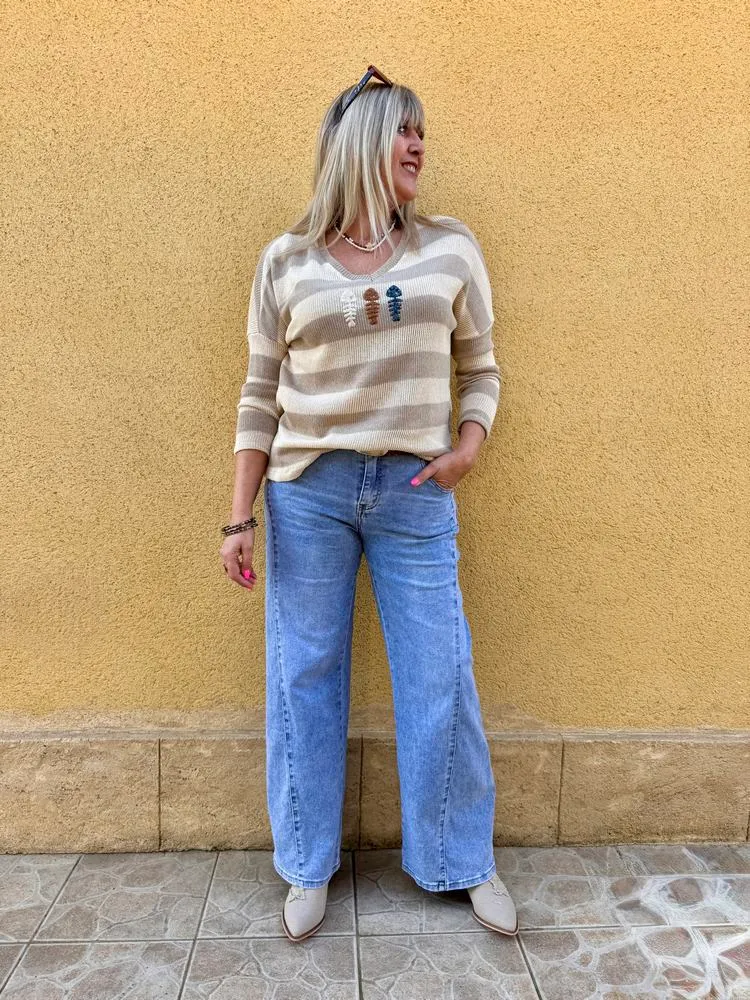 Pull fin Poisson beige