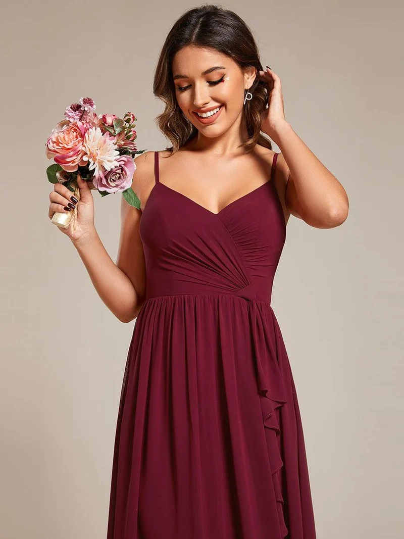 Robe de demoiselle d'honneur plissée sans manches en mousseline avec feuille de lotus