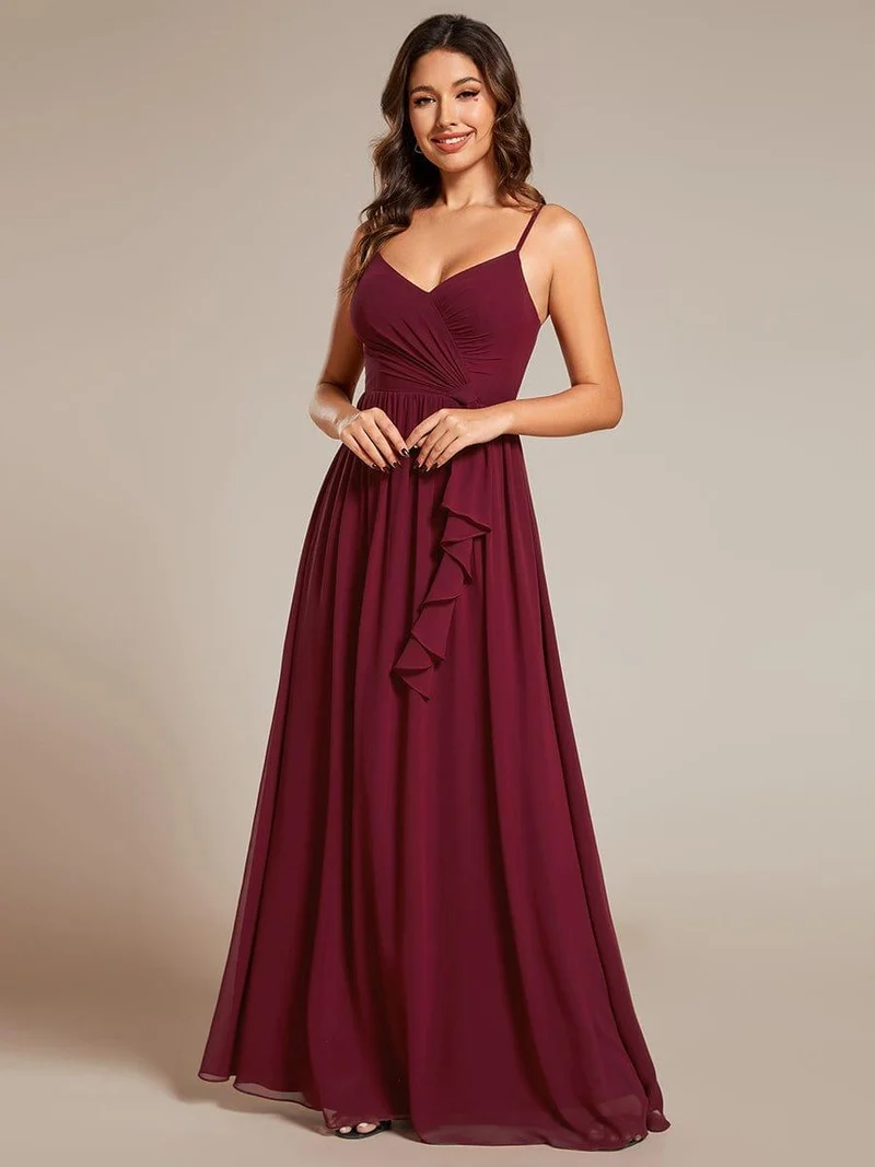 Robe de demoiselle d'honneur plissée sans manches en mousseline avec feuille de lotus