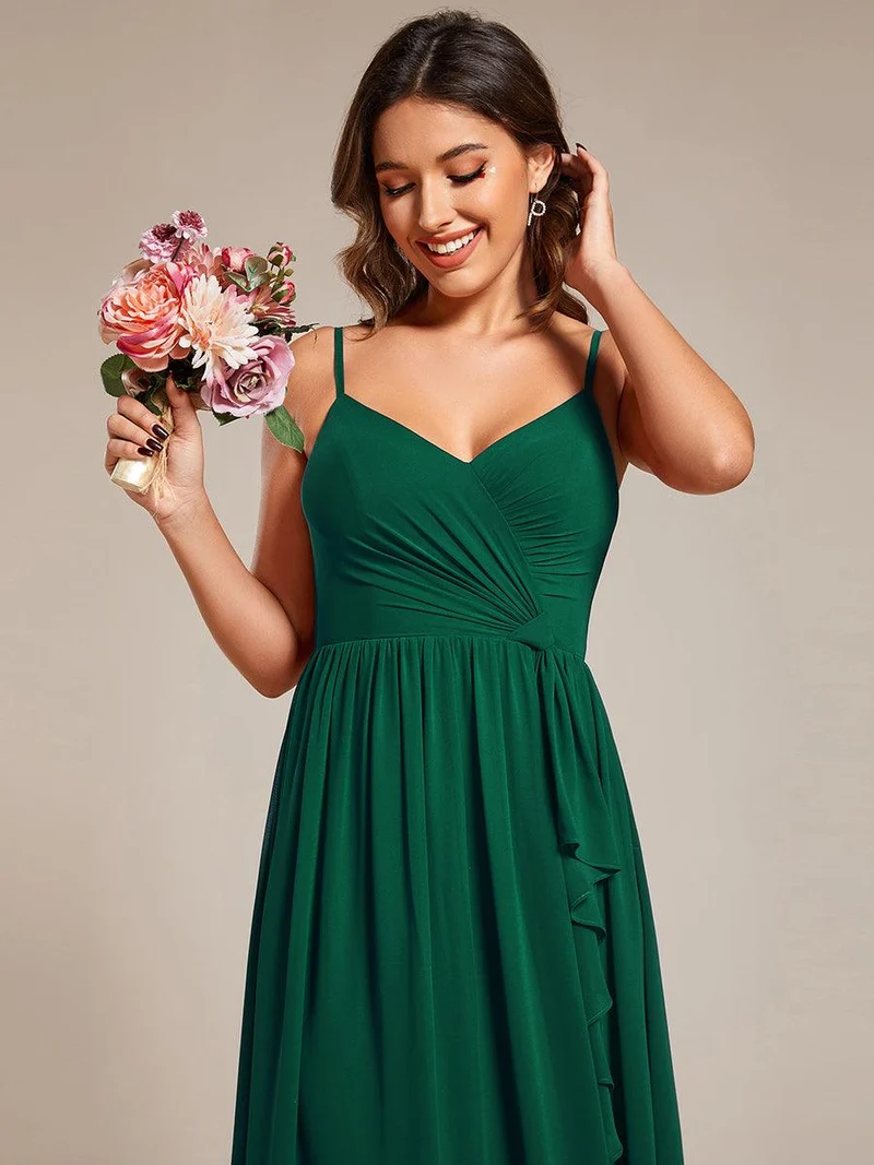 Robe de demoiselle d'honneur plissée sans manches en mousseline avec feuille de lotus
