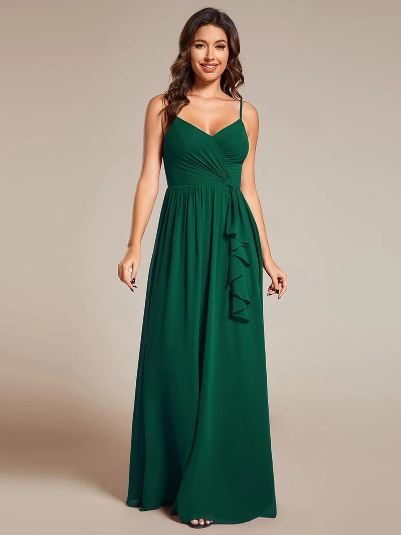 Robe de demoiselle d'honneur plissée sans manches en mousseline avec feuille de lotus