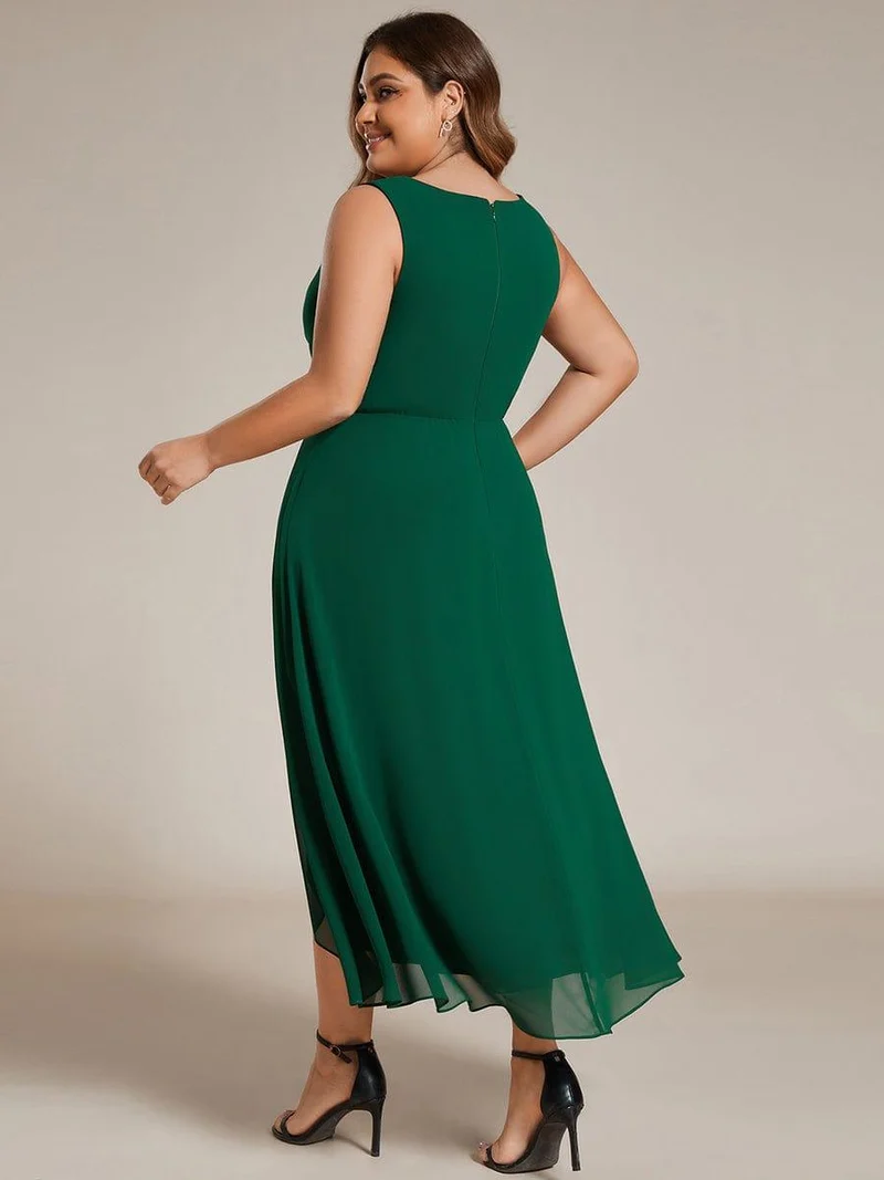 ever IRYS|Robe d'invité de mariage haute-basse en mousseline de soie sans manches avec applique à la taille