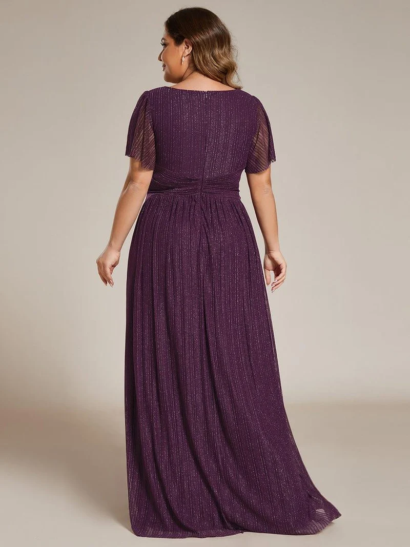 pretty DAPHNE|Robe de soirée formelle scintillante à manches courtes et col en V de grande taille
