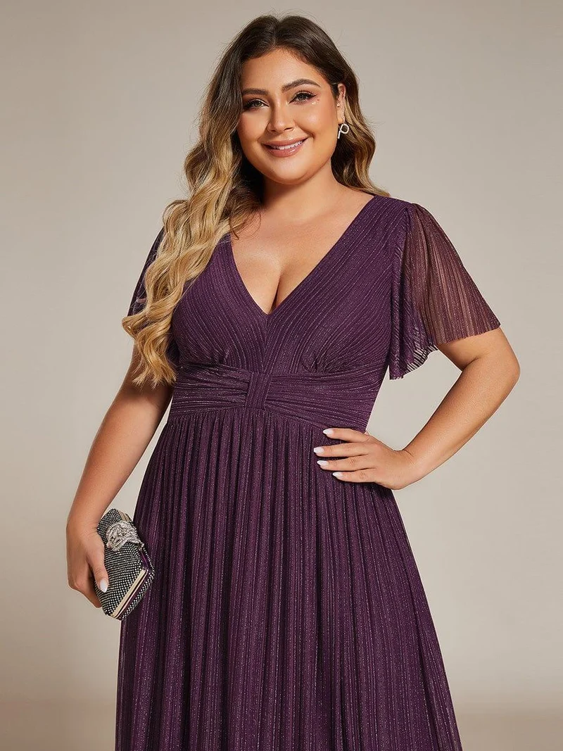 pretty DAPHNE|Robe de soirée formelle scintillante à manches courtes et col en V de grande taille