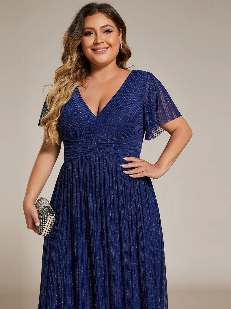 pretty DAPHNE|Robe de soirée formelle scintillante à manches courtes et col en V de grande taille