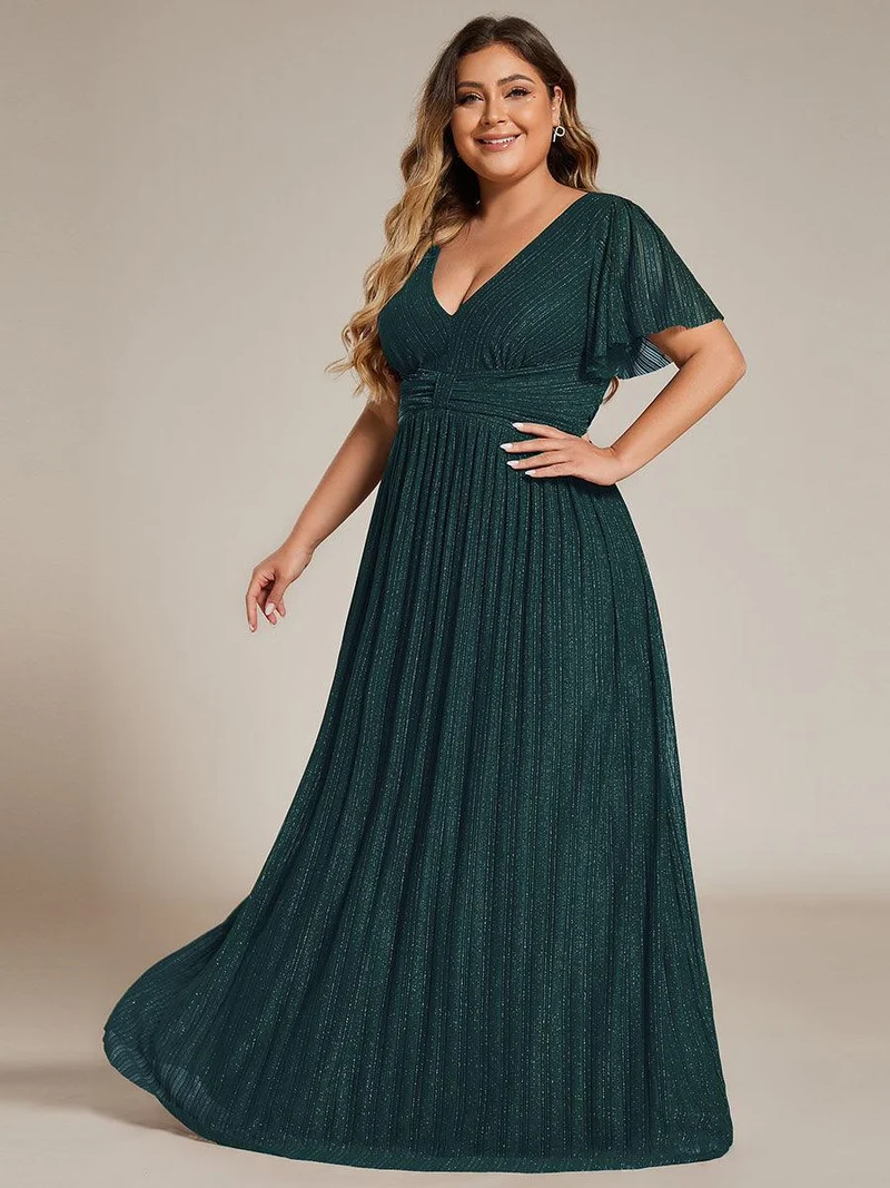 pretty DAPHNE|Robe de soirée formelle scintillante à manches courtes et col en V de grande taille
