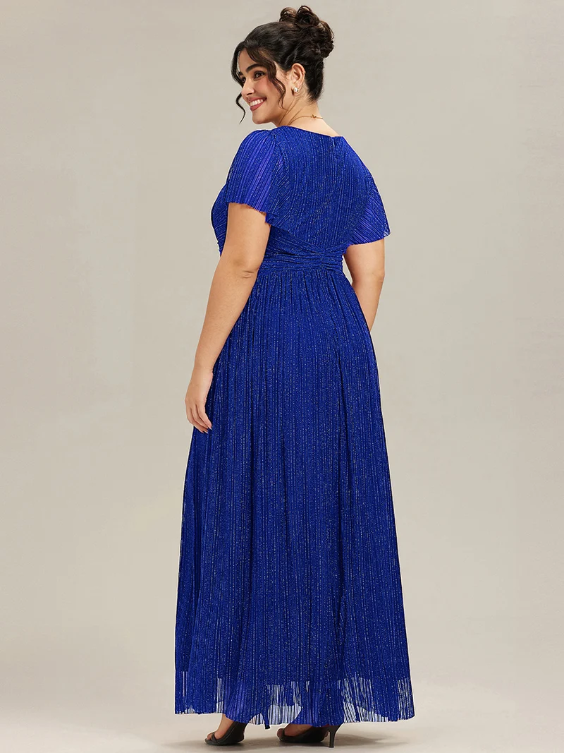 ever DAPHNE|Robe de soirée formelle scintillante à manches courtes et col en V