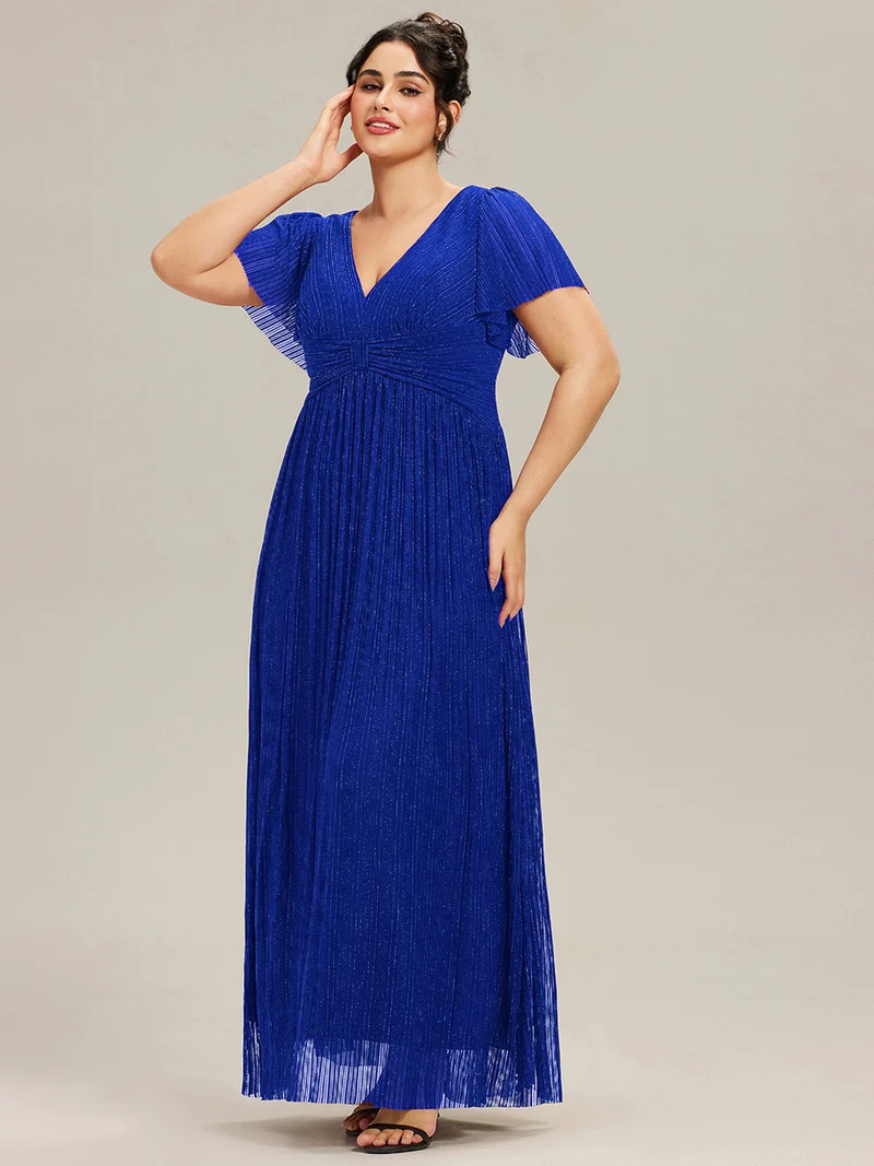 ever DAPHNE|Robe de soirée formelle scintillante à manches courtes et col en V