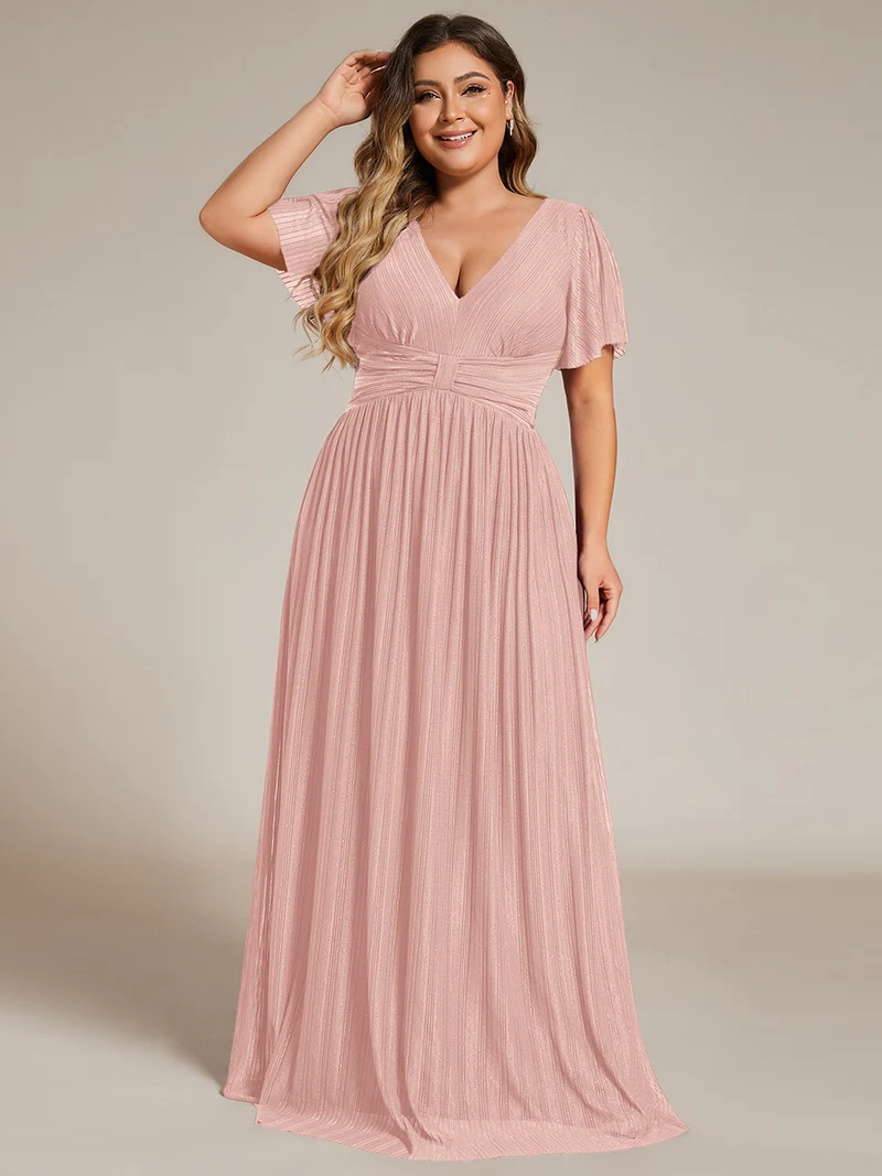 pretty DAPHNE|Robe de soirée formelle scintillante à manches courtes et col en V de grande taille