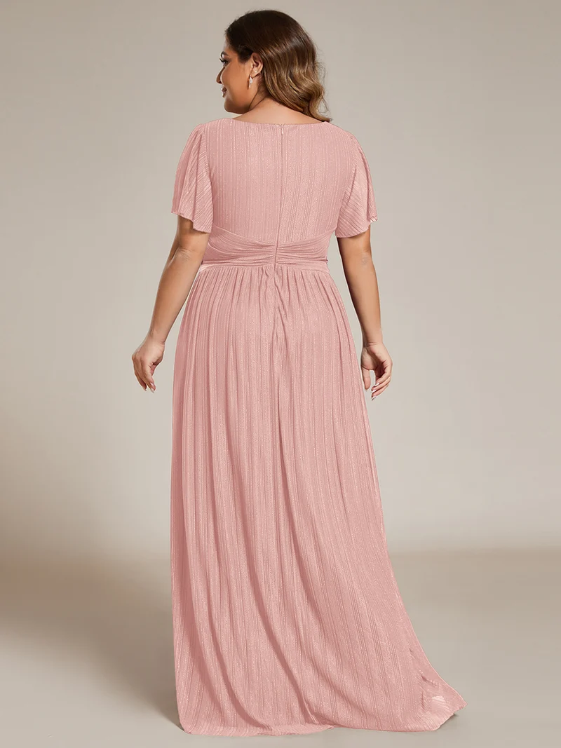 pretty DAPHNE|Robe de soirée formelle scintillante à manches courtes et col en V de grande taille