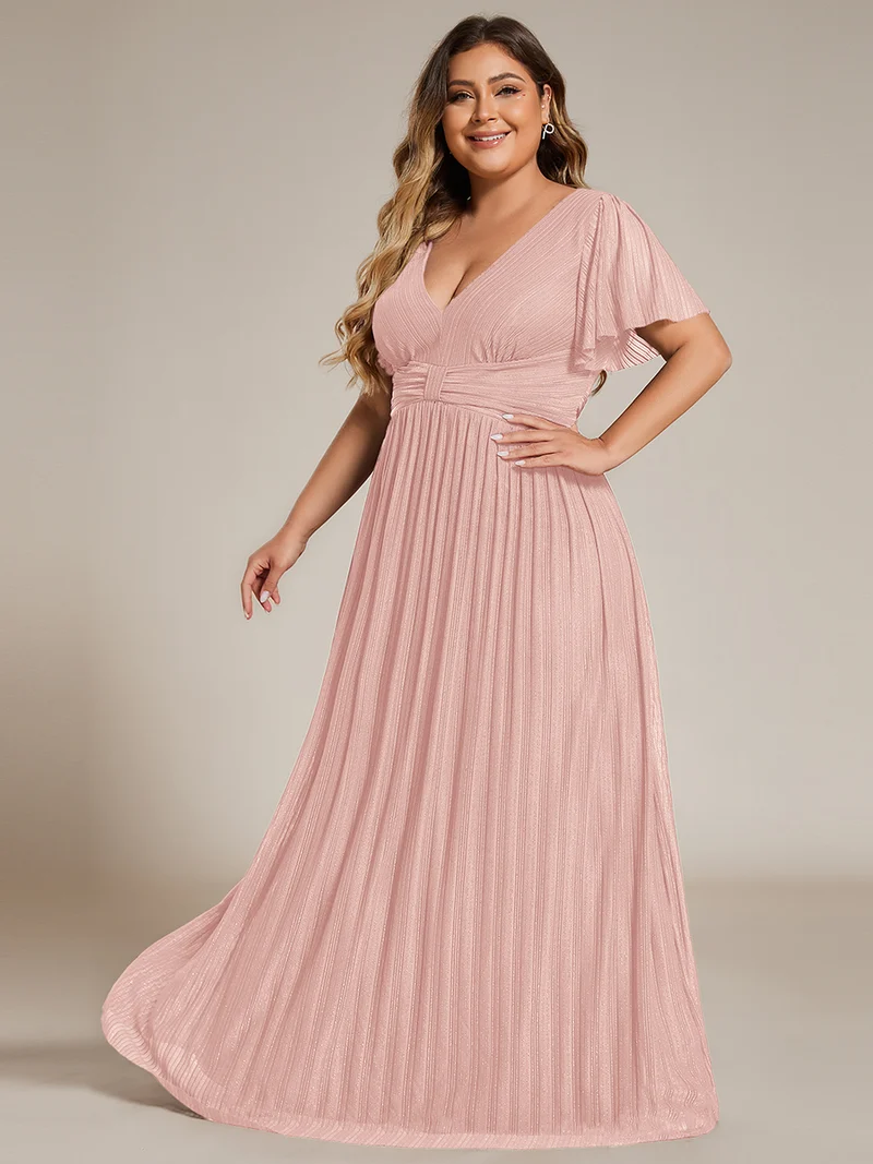 pretty DAPHNE|Robe de soirée formelle scintillante à manches courtes et col en V de grande taille