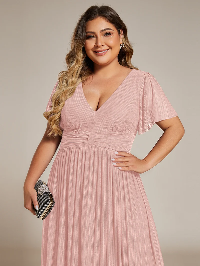 pretty DAPHNE|Robe de soirée formelle scintillante à manches courtes et col en V de grande taille