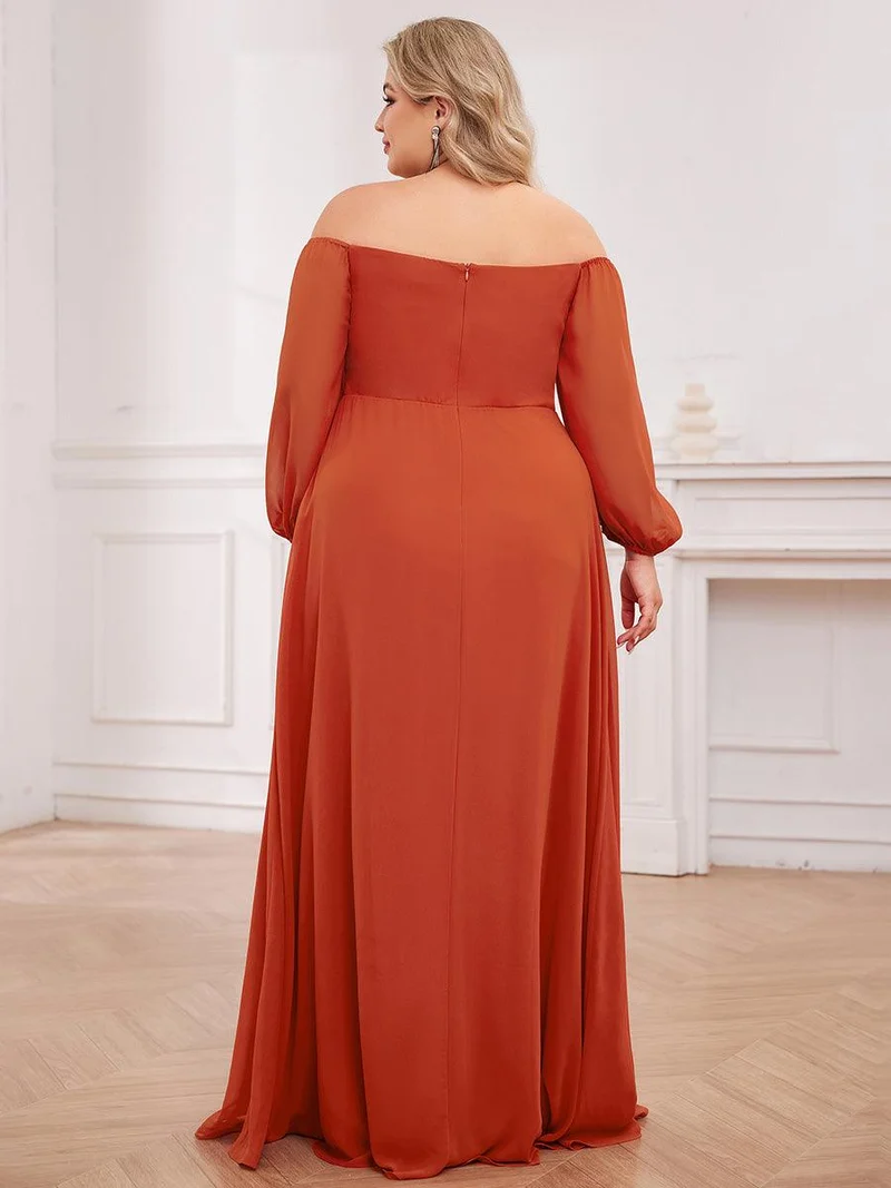 pretty DANICA|Robe de demoiselle d'honneur plissée taille haute fendue de grande taille avec manches longues