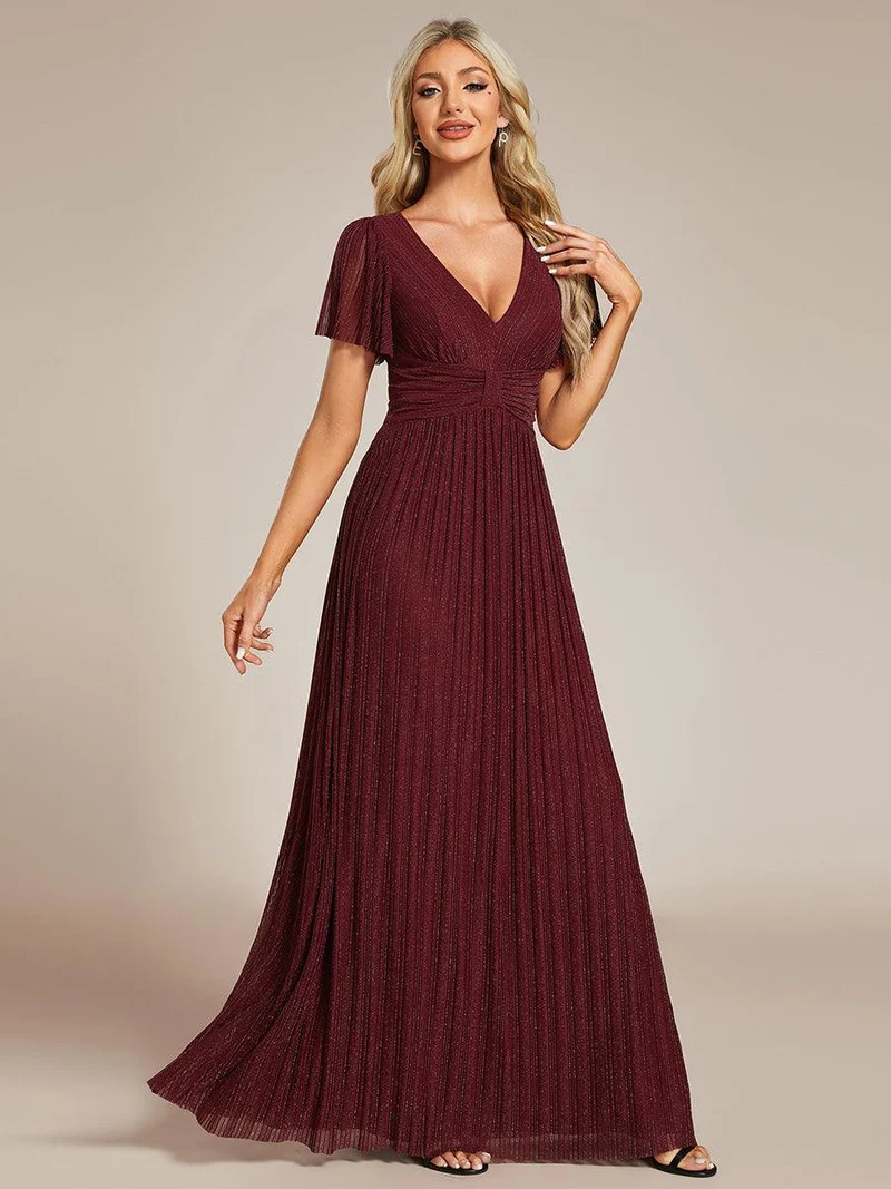 ever DAPHNE|Robe de soirée formelle scintillante à manches courtes et col en V
