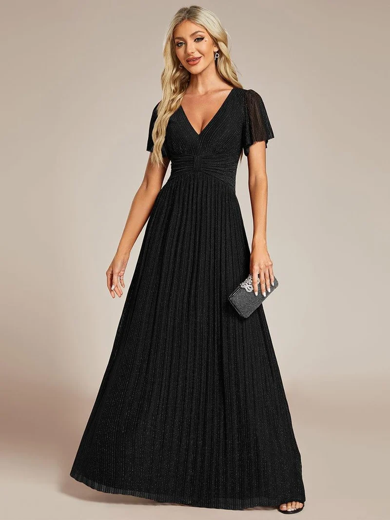 ever DAPHNE|Robe de soirée formelle scintillante à manches courtes et col en V