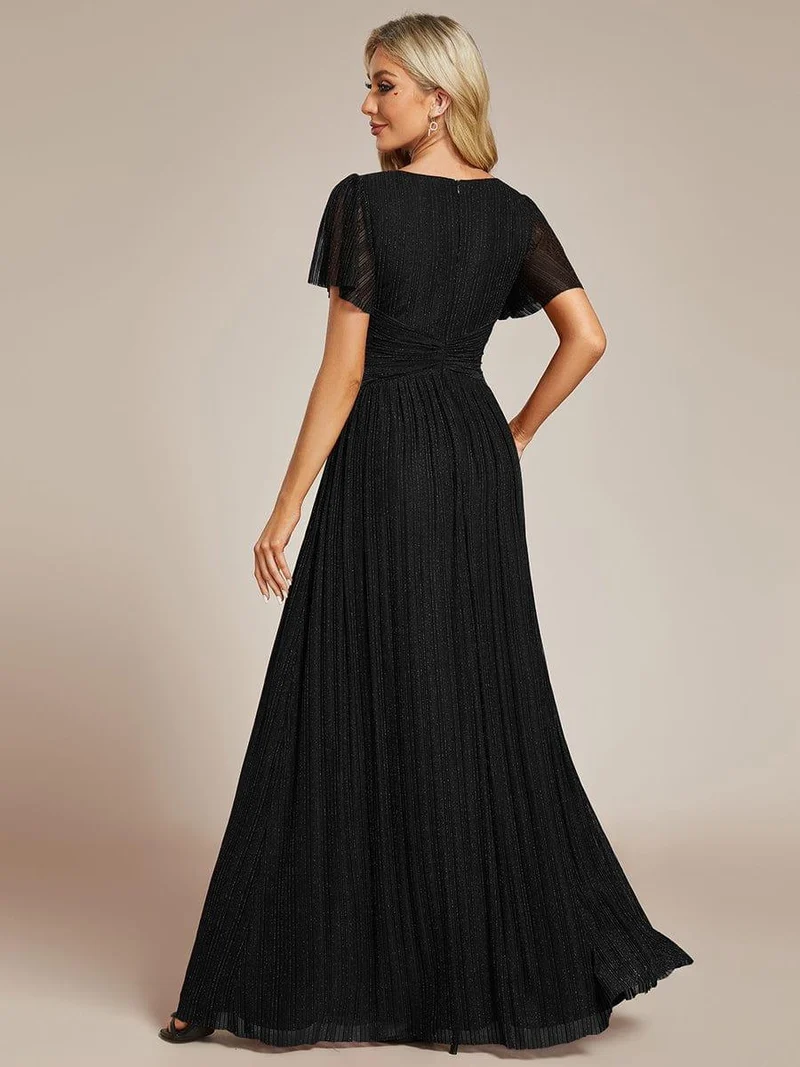 ever DAPHNE|Robe de soirée formelle scintillante à manches courtes et col en V