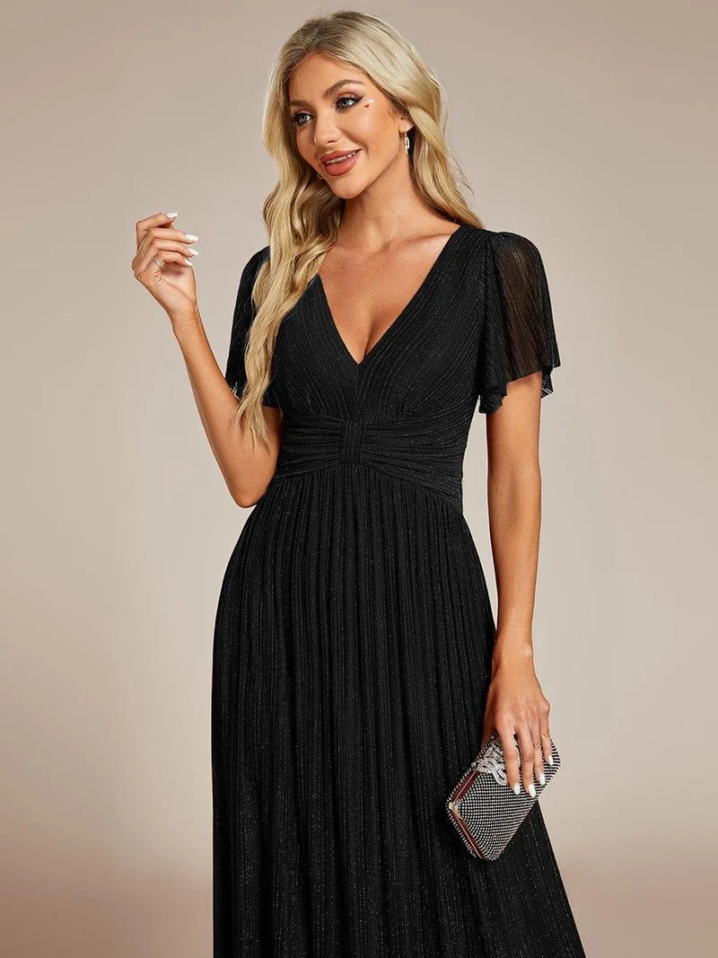 ever DAPHNE|Robe de soirée formelle scintillante à manches courtes et col en V