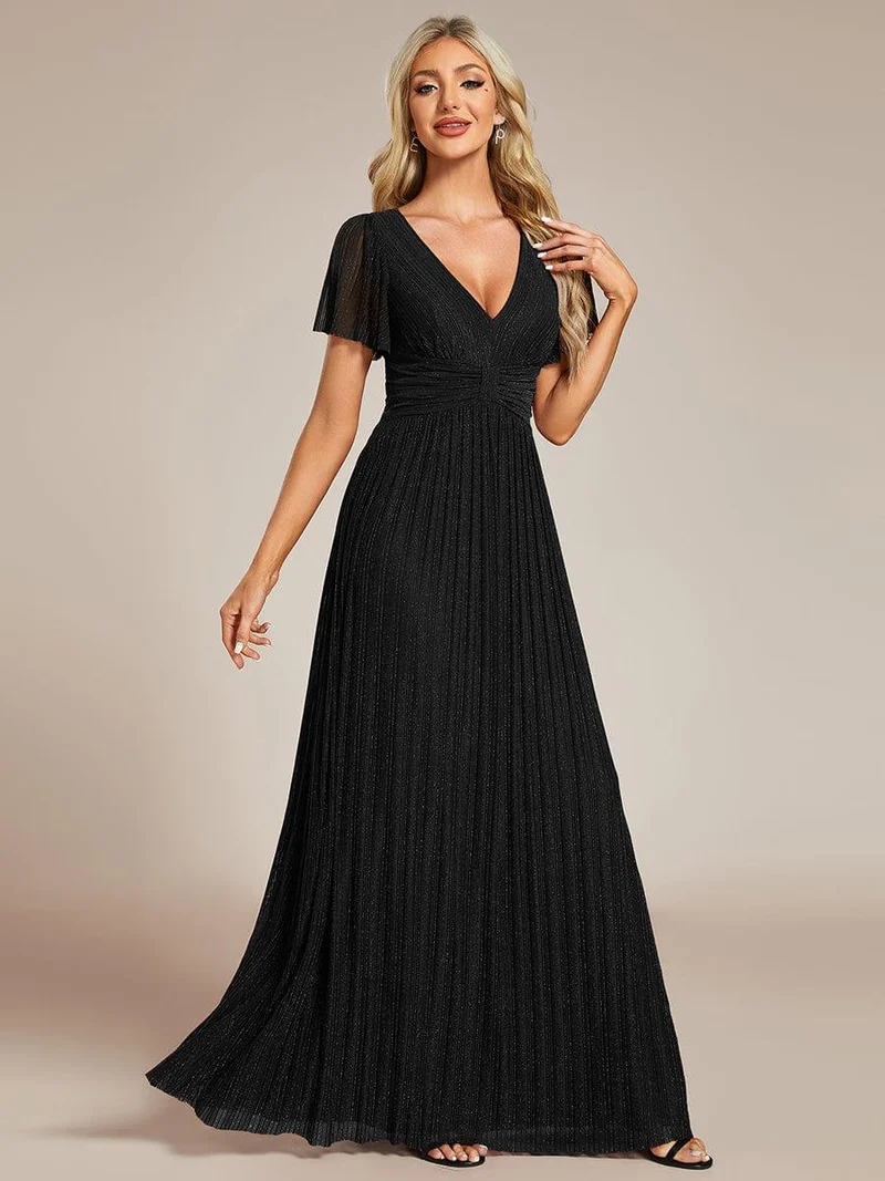 ever DAPHNE|Robe de soirée formelle scintillante à manches courtes et col en V