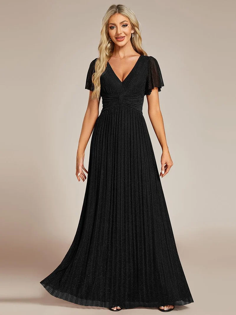 ever DAPHNE|Robe de soirée formelle scintillante à manches courtes et col en V