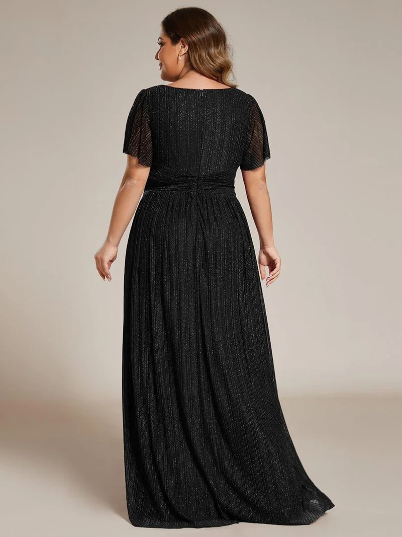 ever DAPHNE|Robe de soirée formelle scintillante à manches courtes et col en V