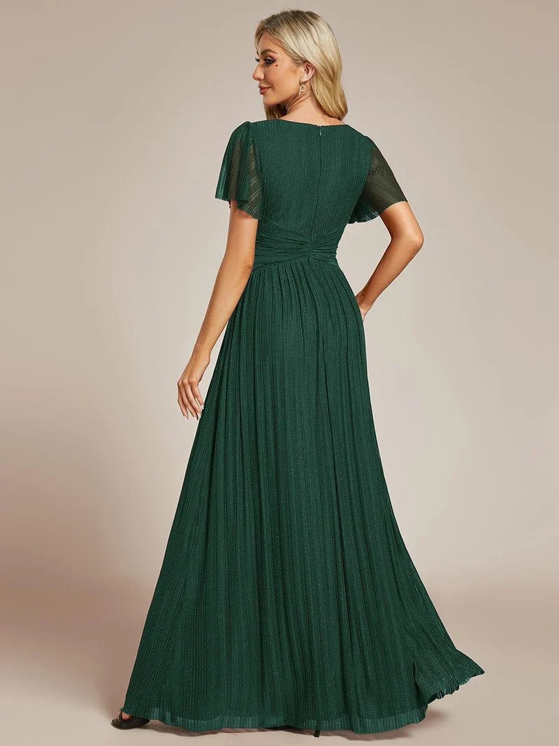 ever DAPHNE|Robe de soirée formelle scintillante à manches courtes et col en V
